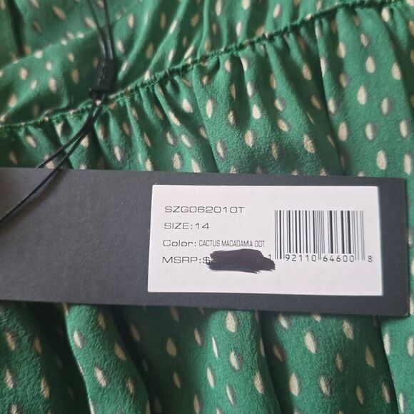 Halston Heritage Wmn's Slvls Grn Silk Round Neck Printed Ruched Maxi, NWT,Sz 14 - Picture 10 of 12